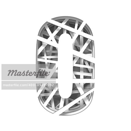 Paper cut out font number ZERO 0 3D render illustration isolated on white background