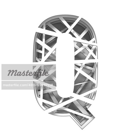 Paper cut out font letter Q 3D render illustration isolated on white background