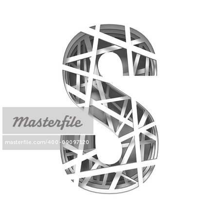 Paper cut out font letter S 3D render illustration isolated on white background