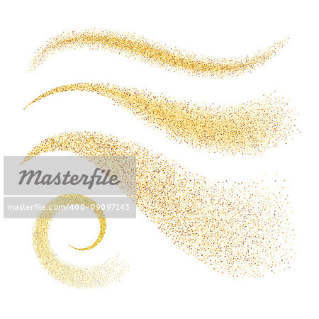 Sparkle stardust. Golden glittering waves with gold particles isolated on white background. Vector illustration design template.