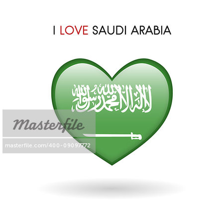Love Saudi Arabia symbol. Flag Heart Glossy icon vector illustration isolated on gray background eps10