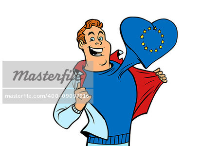 EU patriot man isolated on white background. Comic cartoon style pop art illustration vector retro