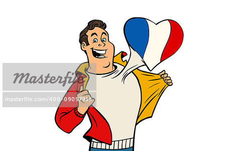 France patriot man isolated on white background. Comic cartoon style pop art illustration vector retro