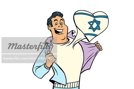 Israel patriot man isolated on white background. Comic cartoon style pop art illustration vector retro