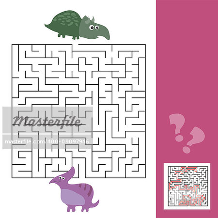 Funny maze for children. Help the dino to find friend. Kids learning games collection.