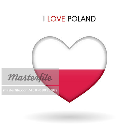 Love Poland symbol. Flag Heart Glossy icon vector illustration isolated on gray background eps10