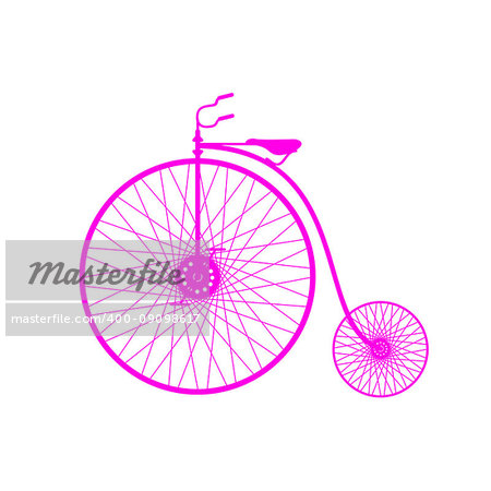 Pink silhouette of vintage bicycle on white background