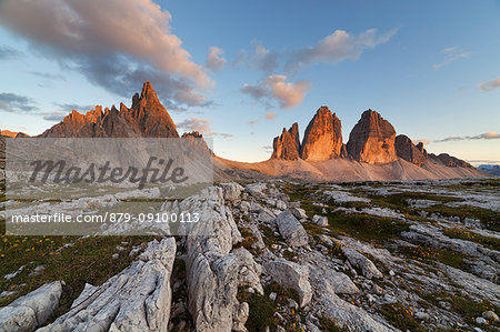 Sunset on Paternkofel and Drei Zinnen, Dolomites, Toblach, South Tyrol, Bozen, Italy