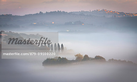 Sunrise in countryside of Montelupone village, Macerata district, Marches, Italy