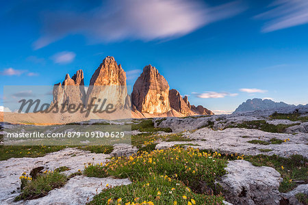 Sesto / Sexten, province of Bolzano, Dolomites, South Tyrol, Italy. Sunset at the Three Peaks of Lavaredo