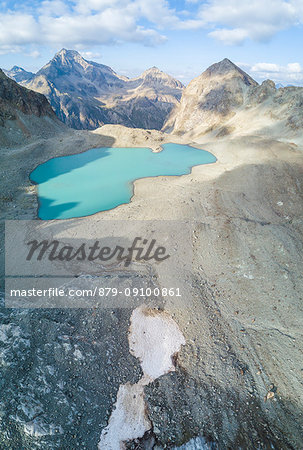 Panoramic of Lej Lagrev seen from drone, Silvaplana, canton of Graubünden, Engadine, Switzerland