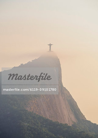 Christ the Redeemer and Corcovado Mountain at sunrise, Rio de Janeiro, Brazil, South America