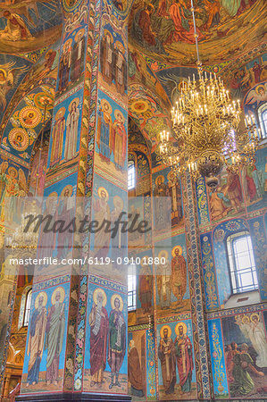 Wall frescos, Church on Spilled Blood (Resurrection Church of Our Saviour), UNESCO World Heritage Site, St. Petersburg, Russia, Europe