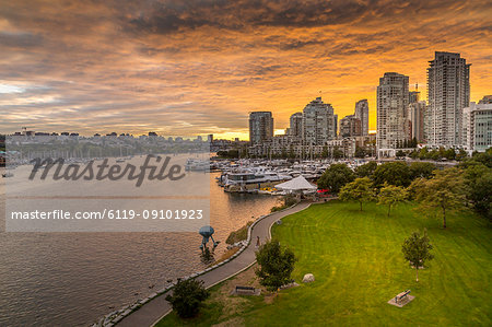 View of Vancouver skyline and False Creek as viewed from Cambie Street Bridge, Vancouver, British Columbia, Canada, North America