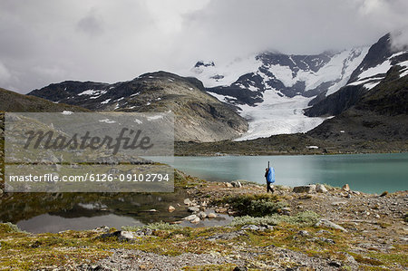 Tourist walking in Jotunheimen range