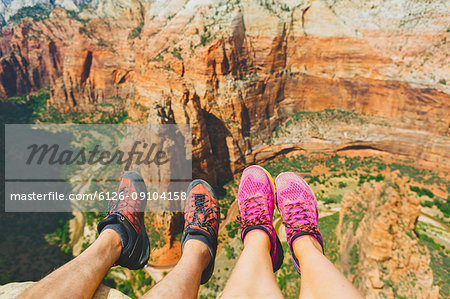 Low section of woman and man in Zion National Park