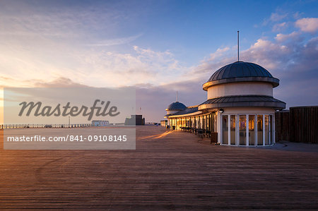 The pier at Hastings at sunrise, Hastings, East Sussex, England, United Kingdom, Europe