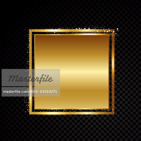 Vector square frame. Shining banner. Isolated on black transparent background Vector illustration