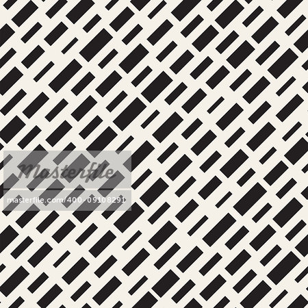 Black and White Irregular Dashed Lines Pattern. Modern Abstract Vector Seamless Background. Stylish Chaotic Rectangle Stripes Mosaic