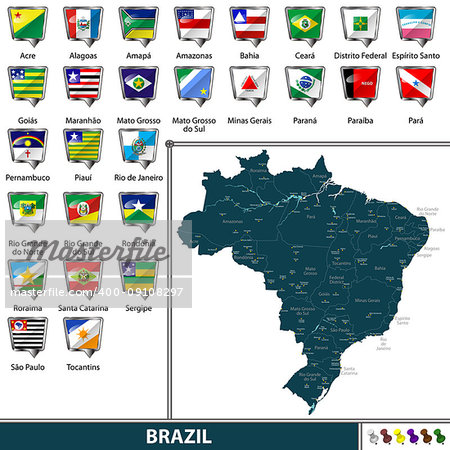Vector map of Brazil with neighboring countries