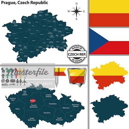 Vector map of state Prague and location on Czech map