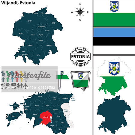 Vector map of Viljandi region and location on Estonian map