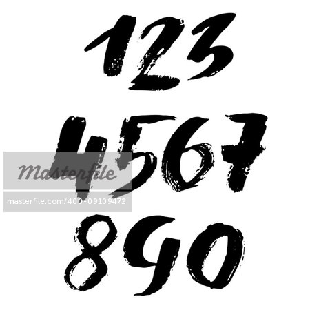 Set of grunge handdrawn numbers. Modern dry brush lettering. Vector illustration