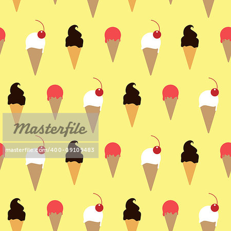 Ice cream in wafer with topping yellow pattern. Vector illustration