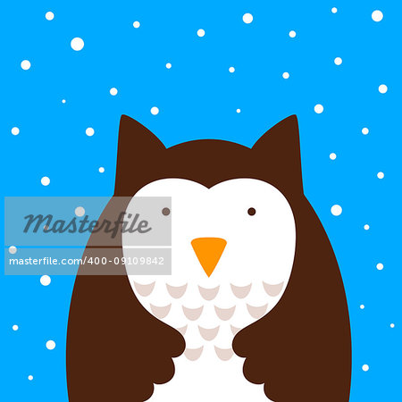 Cartoon cute owl, snow illustration Vector eps 10