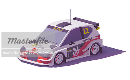 Vector low poly rally racing car in white and red livery