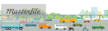 Highway with big city illustration