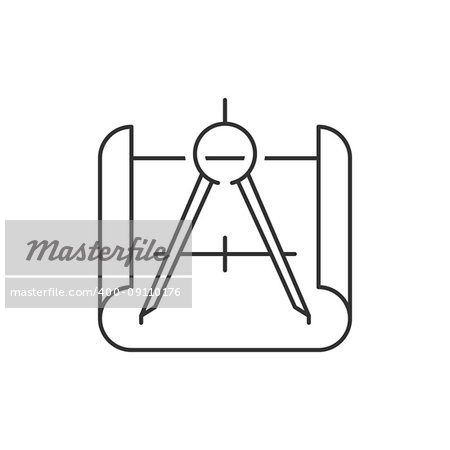 Blueprint with compass outline icon