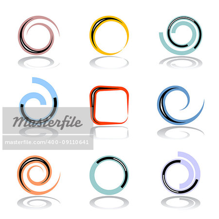 Design elements set. Spiral and circle shapes. Abstract icons. Vector art.