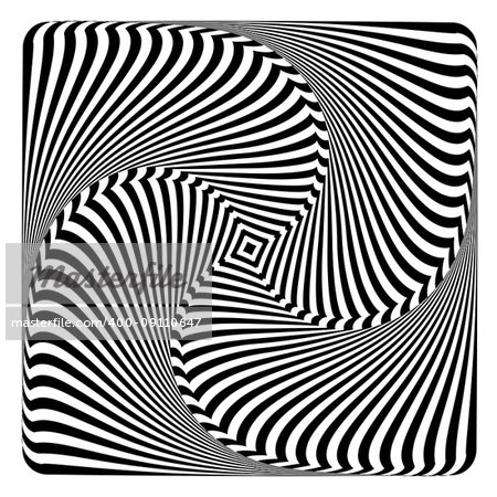 Abstract 3D op art design. Rotation, swirl and torsion motion illusion. Vector graphics.