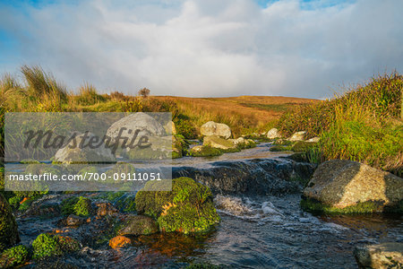 Scenic view of a stream running through the Wicklow Mountains National Park in the morning in autumn in Leinster Province of Ireland. The water of this river is traditionally used to brew local beer and distill Irish whiskey.