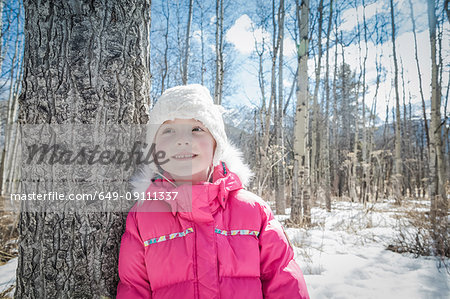 Girl in woolly hat, Troll Falls, Canmore, Canada