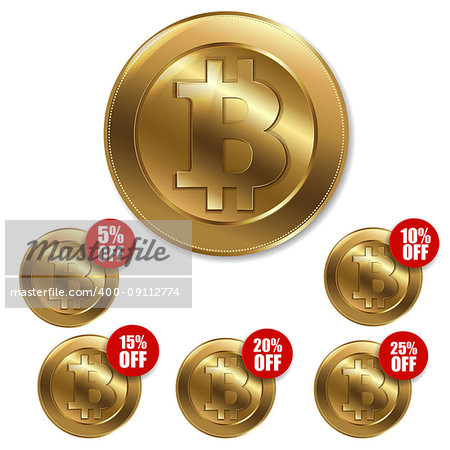 Bitcoin Sign Set With Percent, Vector Illustration