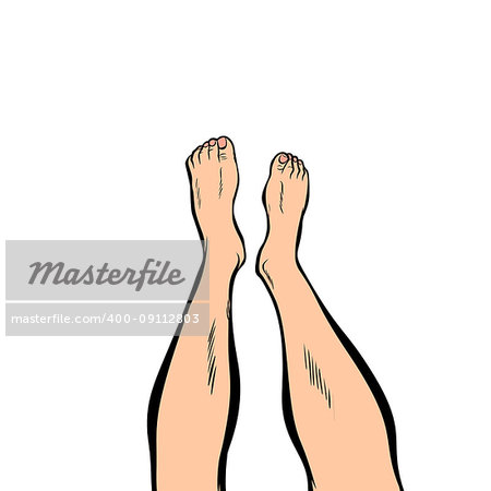 human feet isolated on white background. Comic book cartoon pop art retro illustration