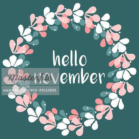 Hello november wreath vector card
