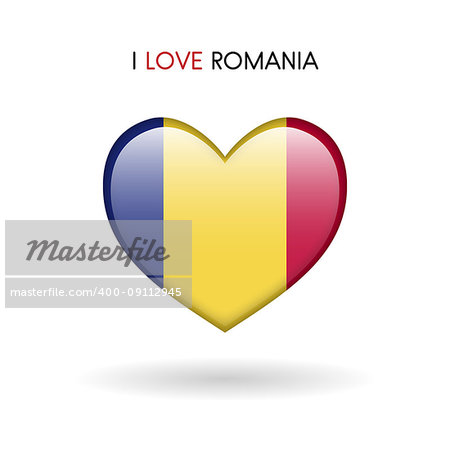 Love Romania symbol. Flag Heart Glossy icon on a white background isolated vector illustration eps10