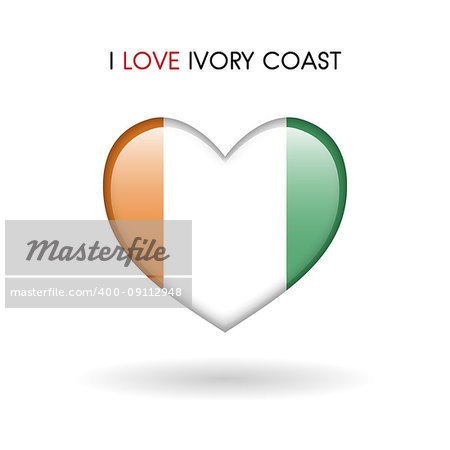 Love Ivory Coast symbol. Flag Heart Glossy icon on a white background isolated vector illustration eps10