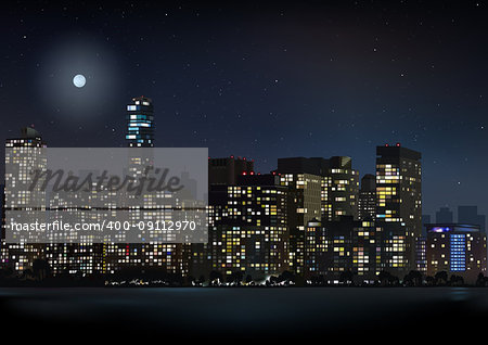 Night City Skyline - Detailed Background Illustration, Vector