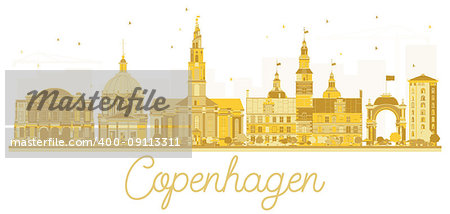 Copenhagen Denmark City skyline golden silhouette. Vector illustration. Business travel concept. Cityscape with landmarks.
