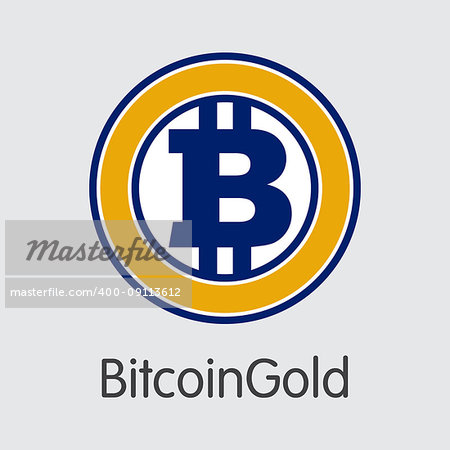 BitcoinGold: Criptocurrency Blockchain Icon on Grey Background. Virtual Currency. Vector Trading sign - BTG.