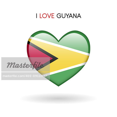 Love Guyana symbol. Flag Heart Glossy icon on a white background isolated vector illustration eps10