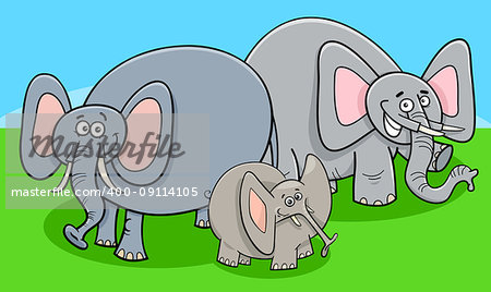 Cartoon Illustration of Cute Funny Elephants Animal Characters Group or Family