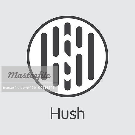 Cryptocurrency Concept. Vector Colored Logo of Hush. Digital Currency Simbol. Vector illustration of Hush Cryptocurrency Icon on Grey Background. Vector Trading sign: HUSH