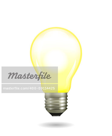 Bright glowing and shining yellow light bulb. Vector illustration