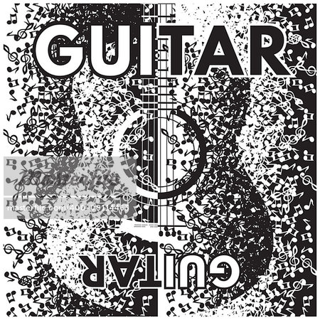 vector abstract background with guitar and notes.