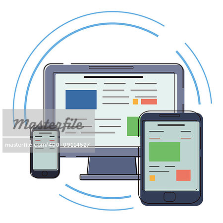 Modern electronic devices. Flat style set of lpc, tablet and phone. Vector icon for websites and mobile minimalistic design. Popular gadgets.